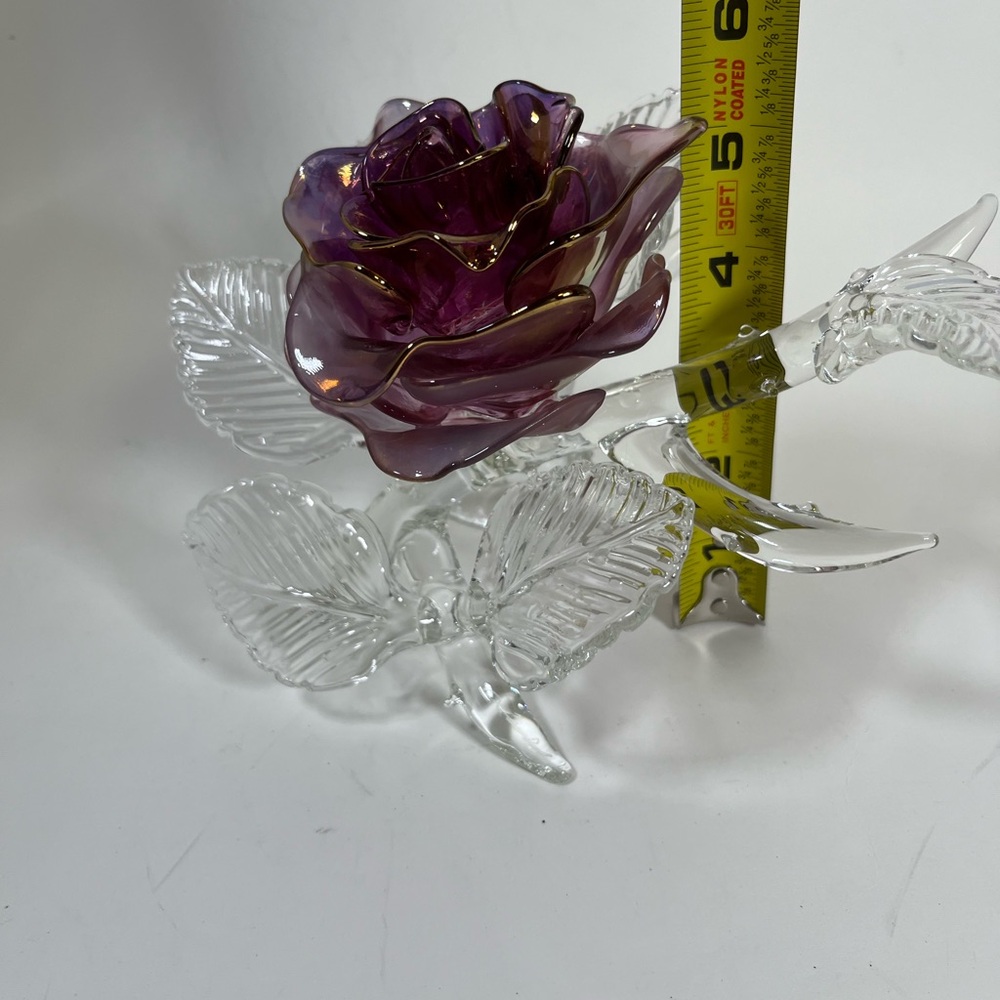 Art Glass Crystal Lavender Flower Purple and Gold, Signed - Picture 14 of 16